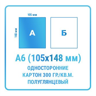 Листовки А6 (105х148 мм), односторонние, картон 300 гр./кв.м. (полуглянцевый) 10149
