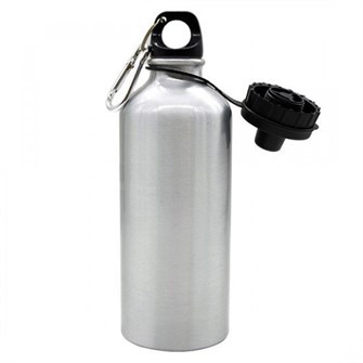 Бутылка - фляжка  спортивная с поилкой алюминиевая 500 мл (серебро) с печатью изображения 10142